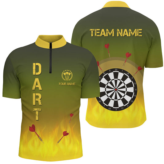Gradient Grün Gelb Feuerflamme Darts Quarter Zip Shirts – Individuelles Dart Trikot für Männer LDT0407