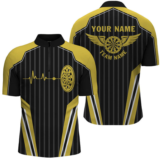 Maßgeschneiderte Dartboard Lovers Gelb Herzschlag Quarter-Zip Shirt – Darts Trikot für Männer LDT0422