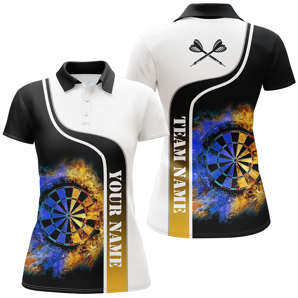Personalisiertes Darts Flammen Poloshirt – Individuelle Farbverlauf Flamme Coole Dart Trikots für Damen LDT0734