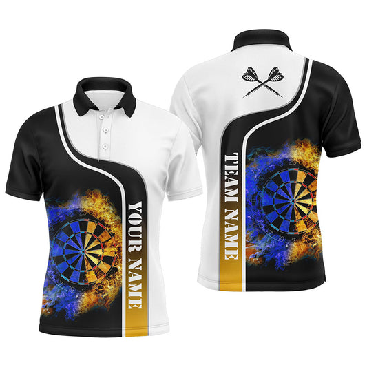 Personalisiertes Darts Flammen Herren Poloshirt – Individuelles Farbverlauf Flamme Cooles Dart Trikot für Männer LDT0734