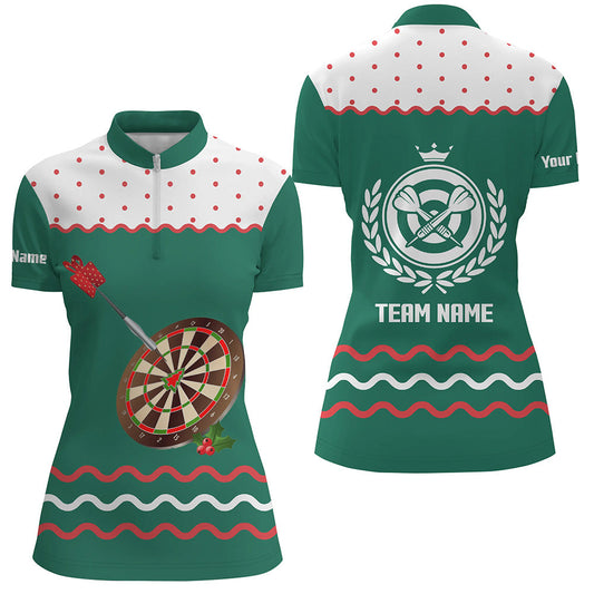 Individuelles Darts Christmas Grün Quarter-Zip Shirt – Individuelles Damen Darts Shirt Dart Trikot LDT0740