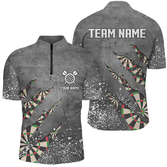 Paint Splash Grau Darts Quarter-Zip Shirt – Individuelle Dart Shirts für Männer Team Dart Trikots LDT0964