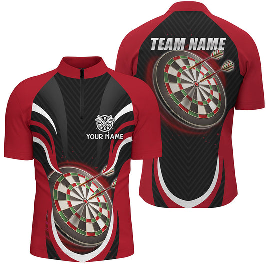 Individuelles Schwarz Rot Darts Quarter-Zip Shirt – Individuelles Cool Dart Shirt für Männer Dart Trikots LDT1392