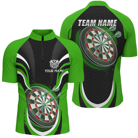 Individuelles Schwarz Grün Darts Quarter-Zip Shirt – Individuelle Darts Shirts für Männer Dart Trikots LDT1393