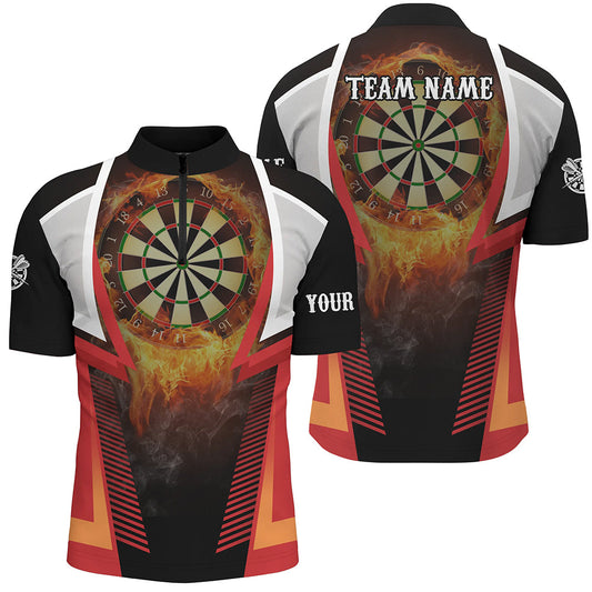 Orange Feuerflamme Sport Darts Quarter-Zip Shirt – Individuelle Männer Darts Shirts Dart Trikots LDT1397