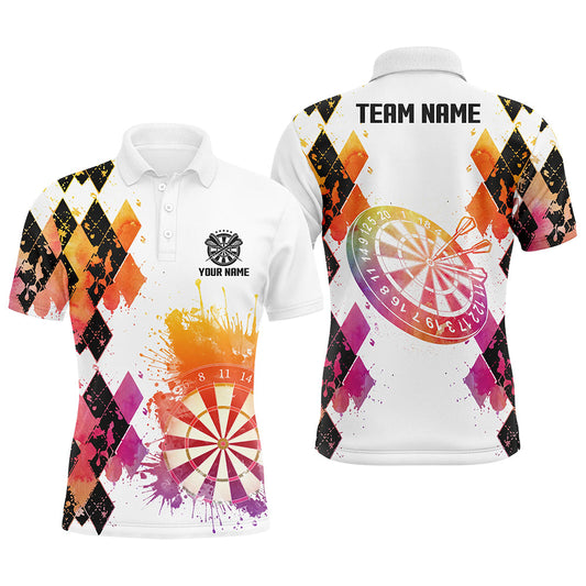 Buntes Aquarell Argyle-Muster Herren Dart Poloshirt – Individuelle Darttrikots für Männer LDT1005