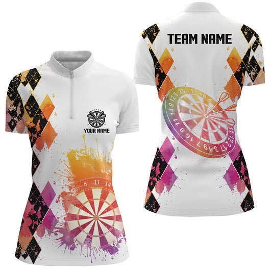 Aquarell Argyle Muster Damen Dart Quarter-Zip Shirt – Individuelles Buntes Trikot LDT1005