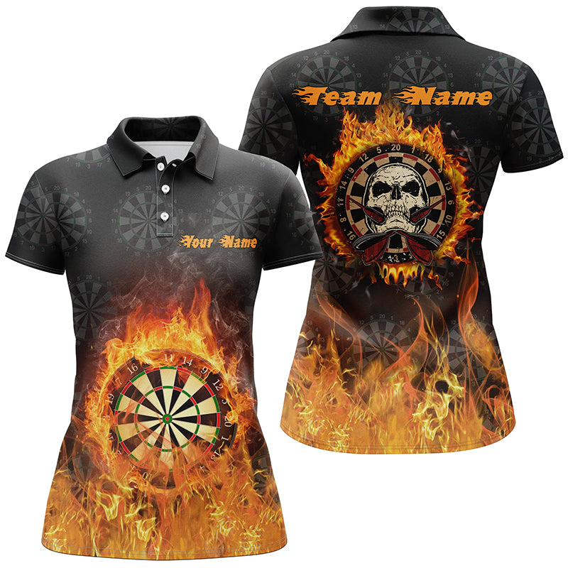 Feuerflamme Schädel Darts Damen Poloshirt – Individuelles Dart Shirt für Frauen – Coole Dart Trikots LDT1029