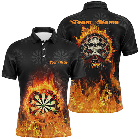 Feuerflammen Totenkopf Darts Herren Poloshirt – Individuelles gruseliges Dartshirt für Männer Cool Darttrikots LDT1029
