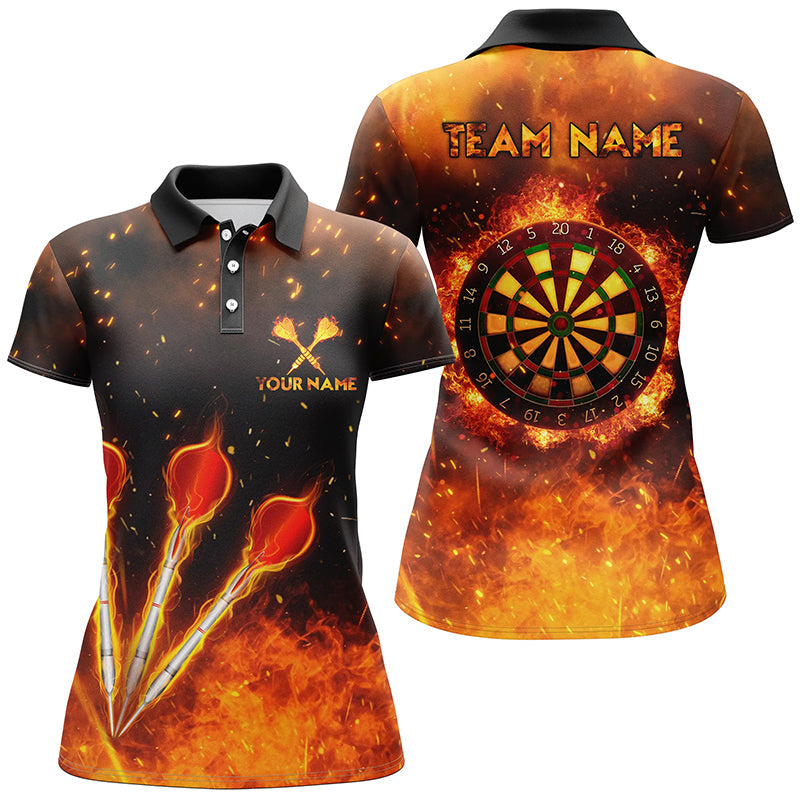 Orange Feuerflamme Sport Damen Dart Poloshirt – Individuelles Dart Team Trikot LDT1440