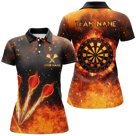 Orange Feuerflamme Sport Damen Dart Poloshirt – Individuelles Dart Team Trikot LDT1440