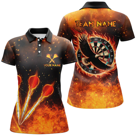 Orange Feuerflamme Adler Damen Dart Poloshirt – Individuelles Dart Team Trikot LDT1441