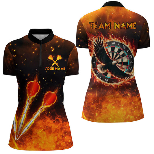 Orange Fire Flame Eagle Damen Dart Quarter-Zip Shirt - Individuelles Dart Trikot LDT1441