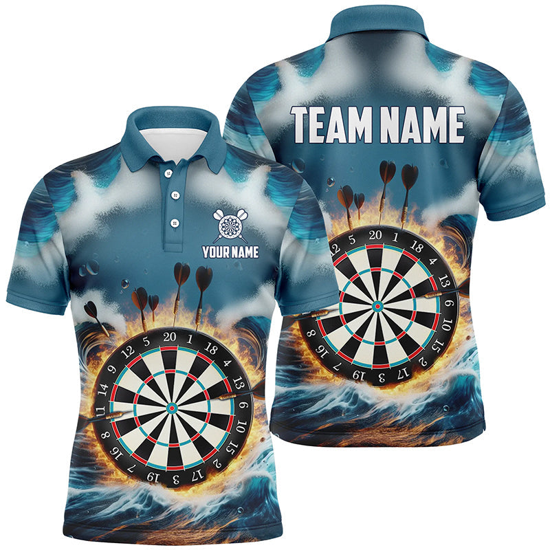 Feuer und Wasser Blaues Herren Darts Poloshirt – Individuelles Dartshirt für Männer Darttrikots LDT1431