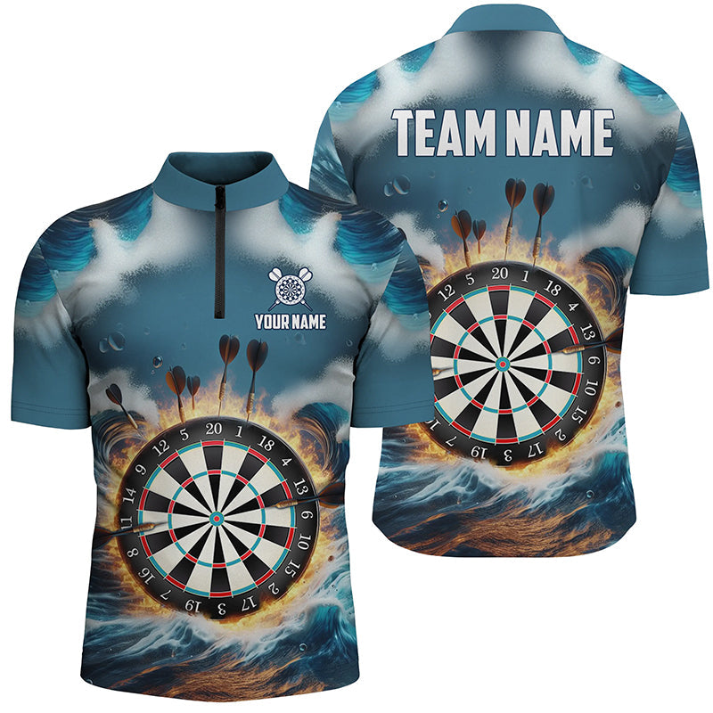 Feuer Und Wasser Blau Darts Quarter-Zip Shirt – Individuelles Darts Shirt für Männer Dart Trikots LDT1431