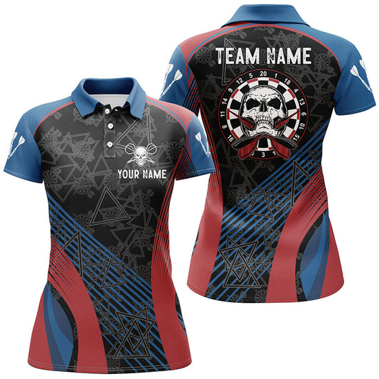 Blau Rot Personalisiertes Darts Poloshirt – Individuelles Totenkopf Damen Dart Trikots Coole Dart Shirts LDT0817