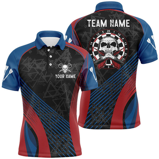 Blau Rot Personalisiertes Darts Poloshirt – Individuelles Totenschädel Herren Darttrikot Cool Dartshirts LDT0817