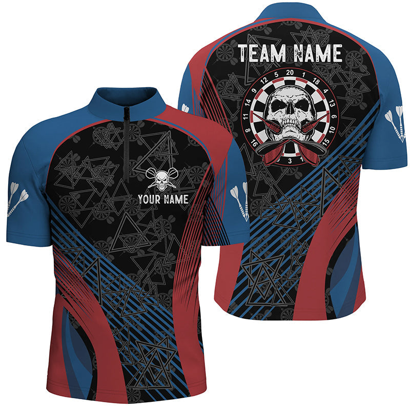 Blau Rot Individuelles Dart Quarter-Zip Shirt – Individuelles Totenkopf Männer Dart Trikot Cool Dart Shirt LDT0817