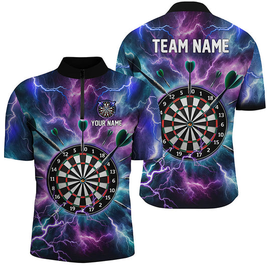 Lila Thunder Lightning Darts Quarter Zip Shirt, Individuelles Herren Dart Shirt, Dart Trikots LDT1443