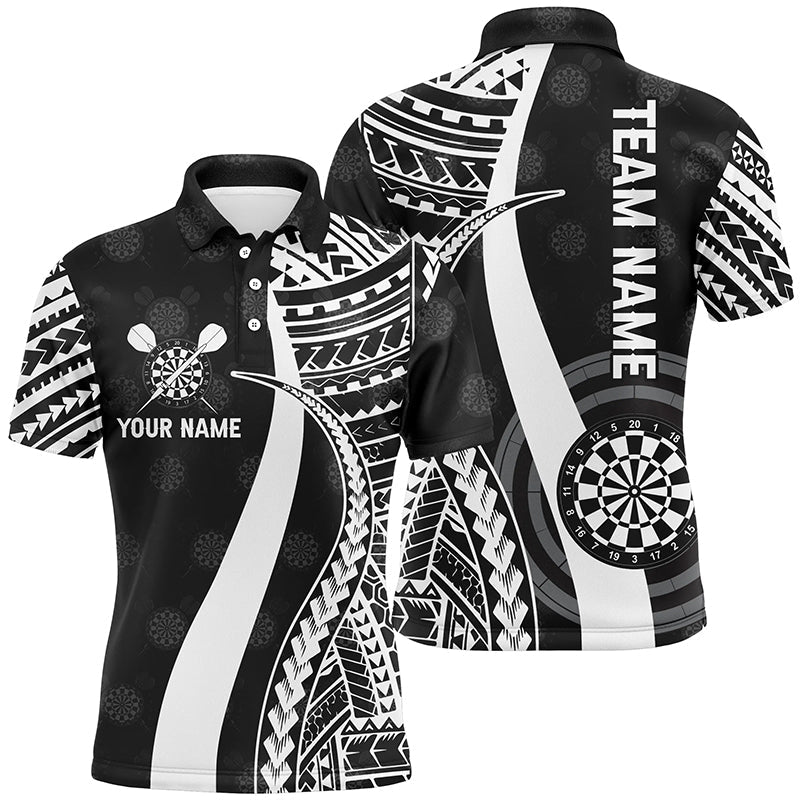 Schwarz Weiß Tribal Personalisiertes Darts Herren Poloshirt – Individuelles Cool Darttrikot für Männer LDT0821