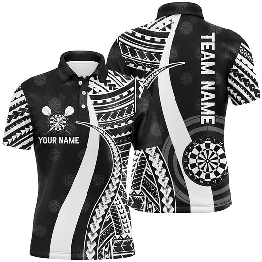 Schwarz Weiß Tribal Personalisiertes Darts Herren Poloshirt – Individuelles Cool Darttrikot für Männer LDT0821