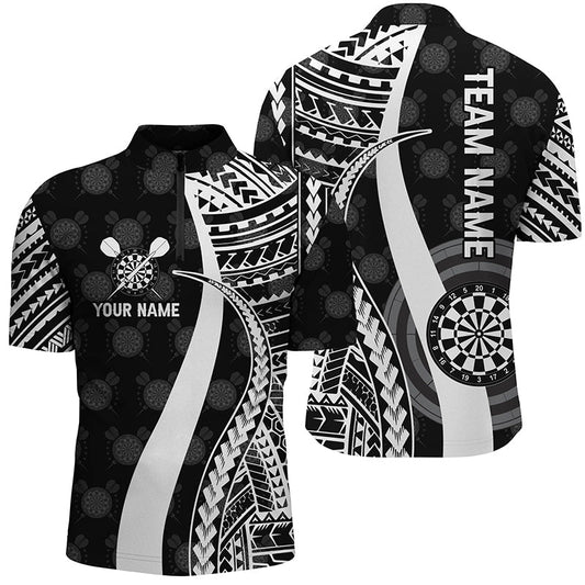Schwarz Weiß Tribal Individuelles Darts Quarter-Zip Shirt – Individuelles Cooles Darts Trikot für Männer LDT0821