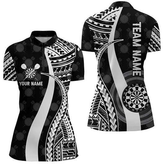 Schwarz Weiß Tribal Individuelles Darts Quarter-Zip Shirt – Individuelles Cool Dart Trikot für Damen LDT0821