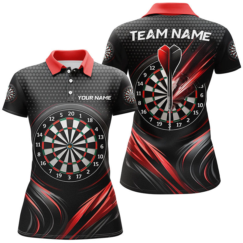 Schwarz & Rot Sport Damen Darts Poloshirt – Individuelles Dart Shirt für Frauen – Coole Dart Trikots LDT1239