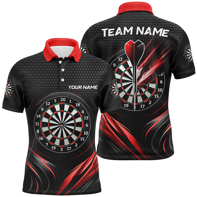 Schwarz-Rot Sport Herren Dart Poloshirt – Individuelles Dartshirt für Männer Cool Darttrikots LDT1239