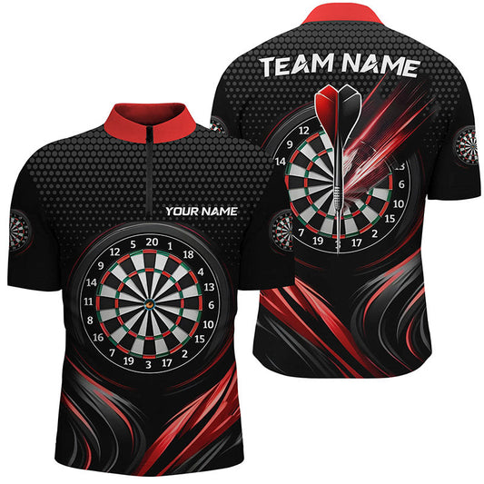 Schwarz & Rot Sport Männer Darts Quarter-Zip Shirt – Individuelles Männer Darts Shirt Coole Dart Trikots LDT1239