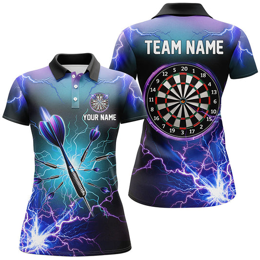 Lila Donner Blitz 3D Darts Poloshirt – Individuelle Dart Shirts für Frauen Dart Trikots LDT1243