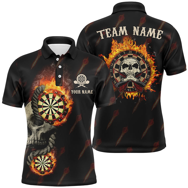 Personalisierte Dart-Poloshirts mit Flammen-Totenkopf – Individuelles Feuer-Crazy-Darttrikot für Männer LDT0624