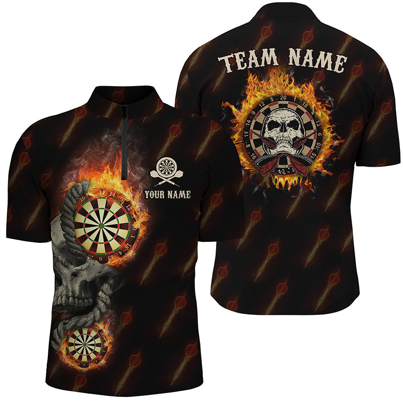 Individuelles Darts Flame Skull Quarter-Zip Shirts – Individuelles Feuer Verrücktes Darts Trikot für Männer LDT0624