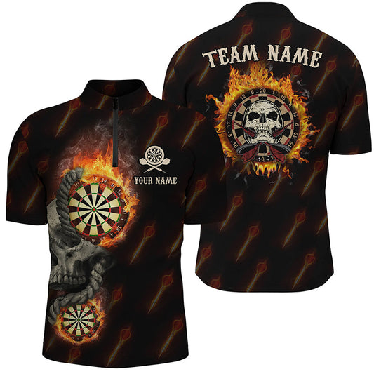 Individuelles Darts Flame Skull Quarter-Zip Shirts – Individuelles Feuer Verrücktes Darts Trikot für Männer LDT0624