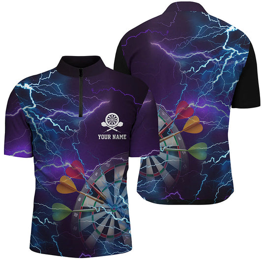 Personalisiertes Thunder Lightning Blau Lila Darts Quarter-Zip Shirt – Dart Trikot für Männer LDT0358