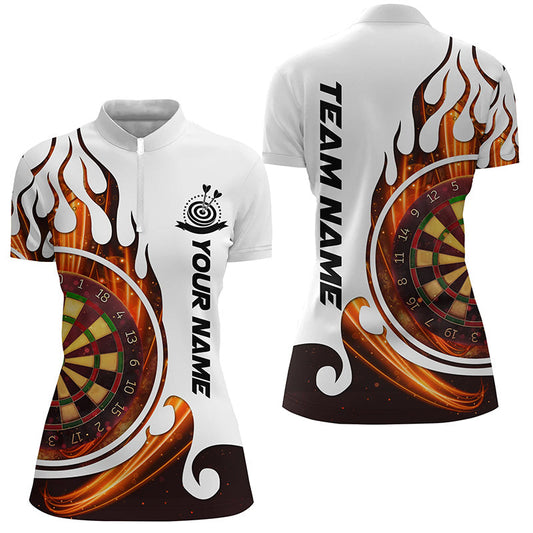 Fire Flame Dartboard Damen Quarter-Zip Dart Shirt – Individuelles Dart Team Trikot LDT1348