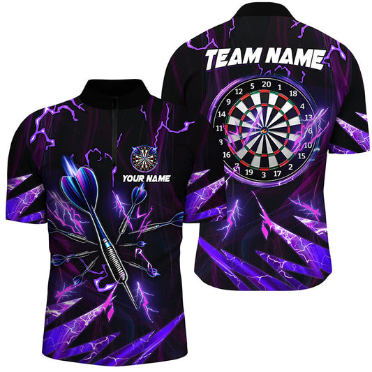 Lila Thunder Lightning Darts Quarter Zip Shirt, Individuelles Dart Shirt für Herren, Dart Trikot LDT1350