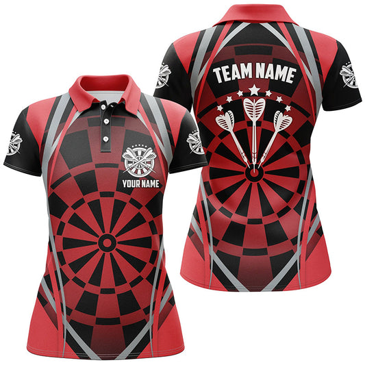 Personalisiertes Dartboard Rot-Schwarz Poloshirt – Cooles Darts Shirt für Damen Darts Trikot LDT0419