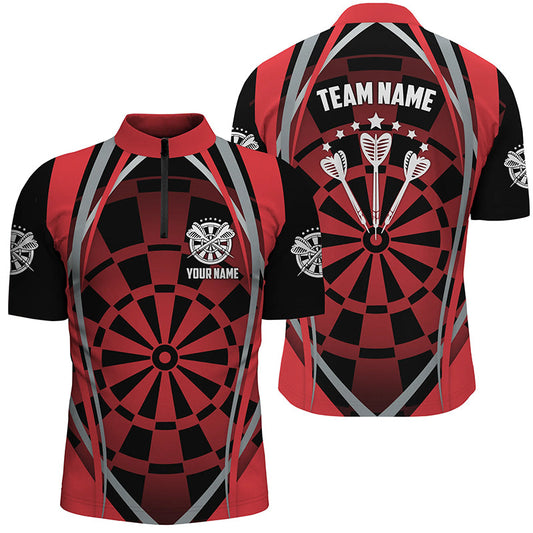 Individuelles Dartboard Rot Schwarz Quarter Zip Shirt – Cooles Dart Shirt für Männer Darts Trikot LDT0419