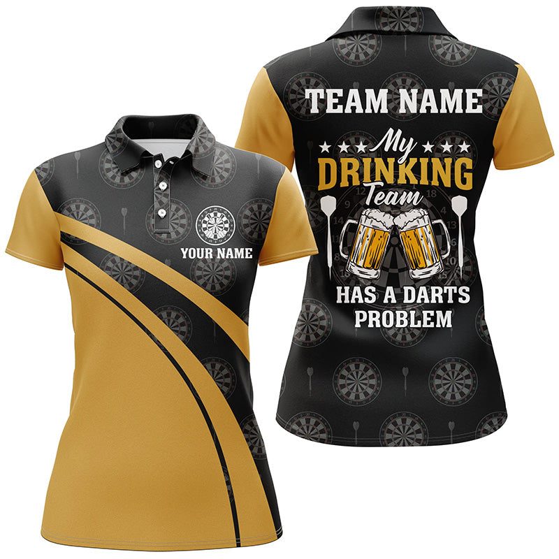 Mein Trinkteam – Schwarz Gelbes Damen Dart Polo Shirt, Individuelles Bier Trikot LDT0946