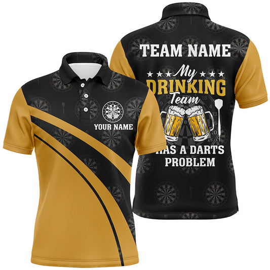 Mein Trink-Team Bier Darts Herren Poloshirt Schwarz Gelb – Individuelles Darttrikot für Männer LDT0946