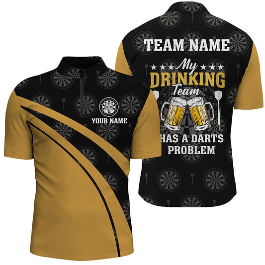 Mein Trinkteam Bier Darts Quarter-Zip Shirt Schwarz Gelb – Individuelles Darts Trikot für Männer LDT0946
