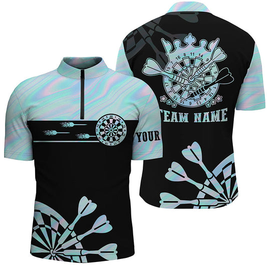 Holografisches Tie Dye Herren Darts Quarter Zip Shirt, Individuelles Herren Dart Shirt, Dart Trikots LDT1366