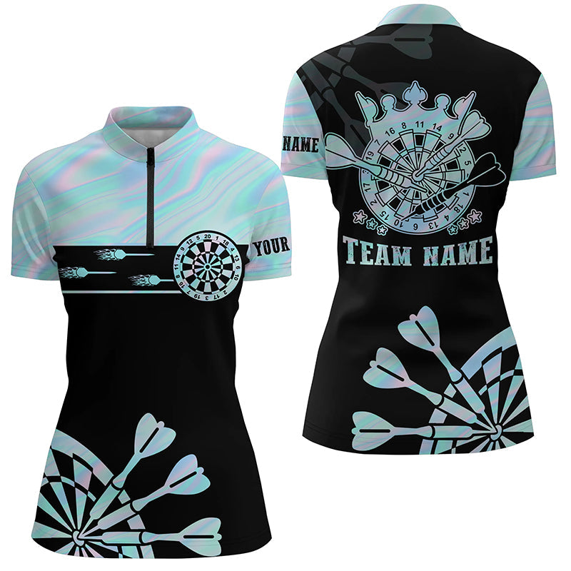 Holographische Tie Dye Darts Quarter-Zip Shirts – Individuelles Dart Shirt für Damen Dart Trikots LDT1366