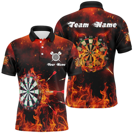 Personalisierter Dartshirt für Männer – Individuelles Feuerflammen-Dart Herren Poloshirt Darttrikots LDT0727