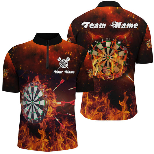 Personalisiertes Darts Quarter-Zip Shirt für Männer – Individuelles Fire Flame Darts Shirt Dart Trikots LDT0727