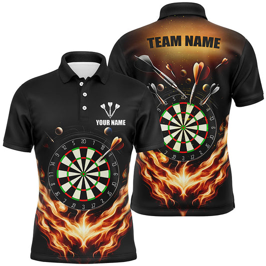 Schwarz Orange Feuer Flame Herren Darts Polo Shirt – Individuelles Dart Shirt für Herren, Dart Trikots LDT1372