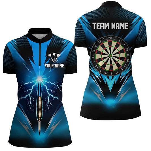Blaues Thunder Lightning Darts Quarter-Zip Shirt – Individuelles Dart Shirt für Damen Dart Trikots LDT1373