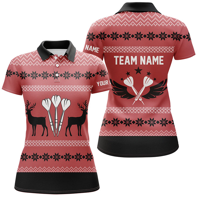 Individuelles Darts Weihnachts-Rentiere Rotes Damen Poloshirt – Individuelles Darts Trikot für Damen LDT0742