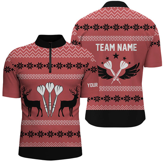 Individuelles Darts Weihnachtsrentier Rot Quarter Zip Shirt – Individuelles Darts Trikot für Männer LDT0742